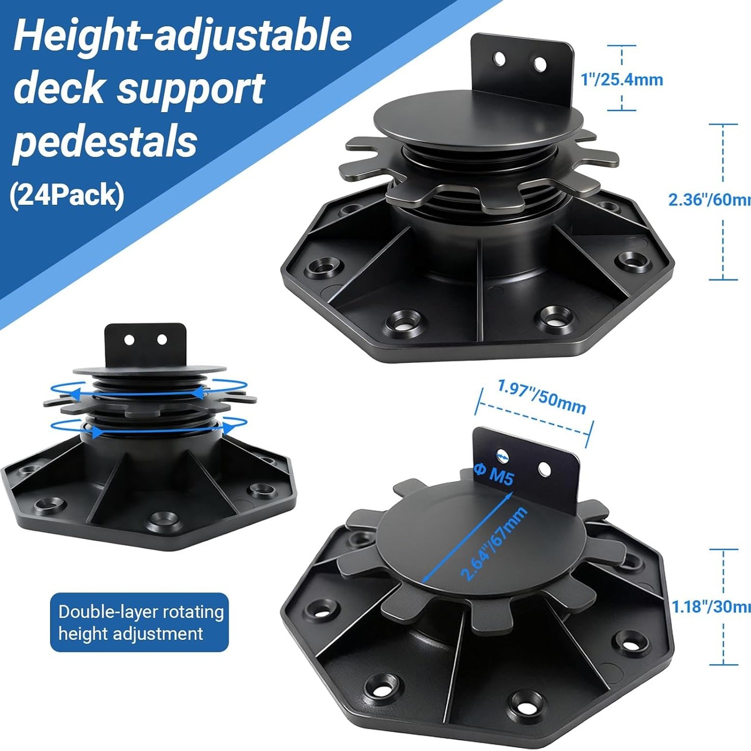 Adjustable Deck Pedestals 24 Pack (30-60mm)